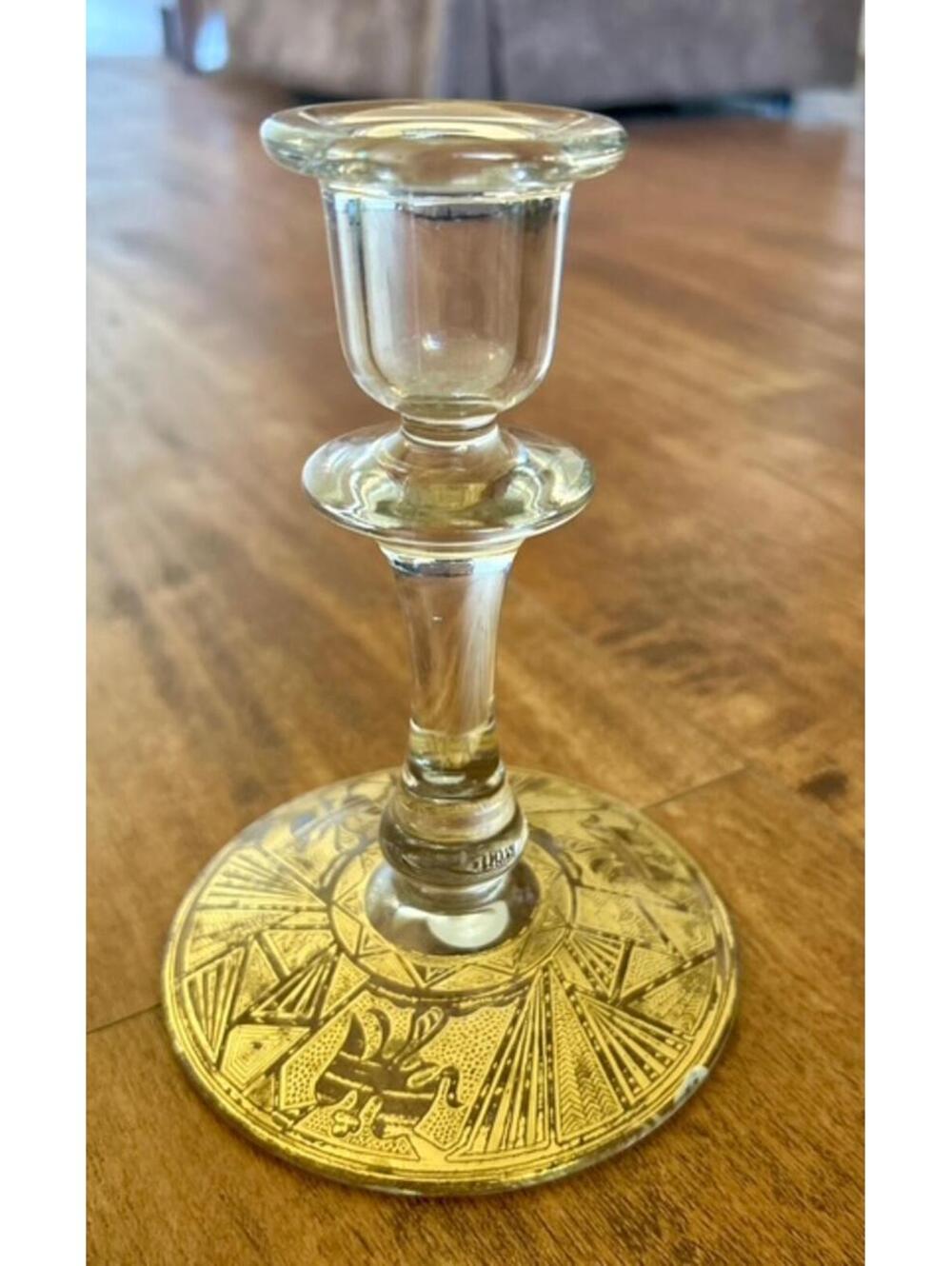 Glass Candlestick Holder with Gold Decorative Base